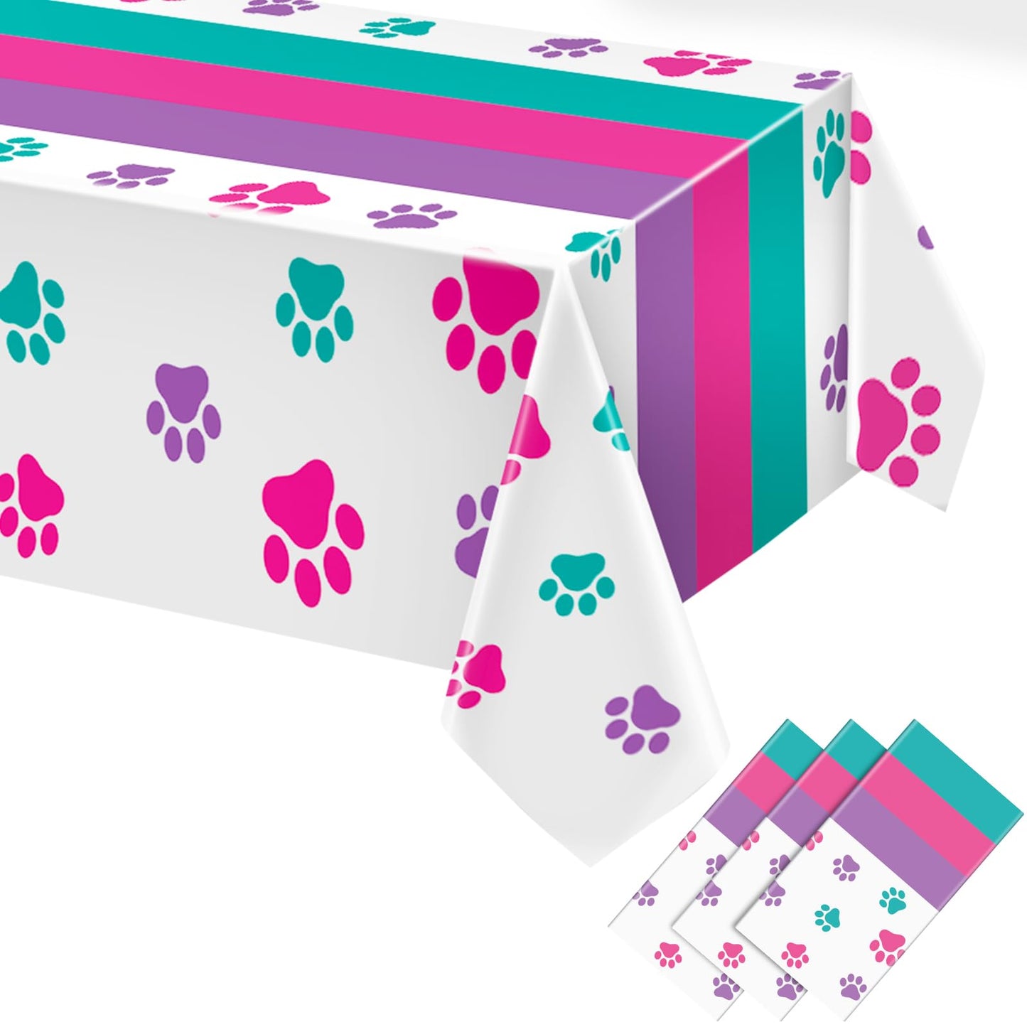 Newwiee 3 Pcs Puppy Paw Print Tablecloth Plastic Disposable Colorful Table Cover Dog Table Cloth Paw Print Party Supplies for Dog Pet Themed Party