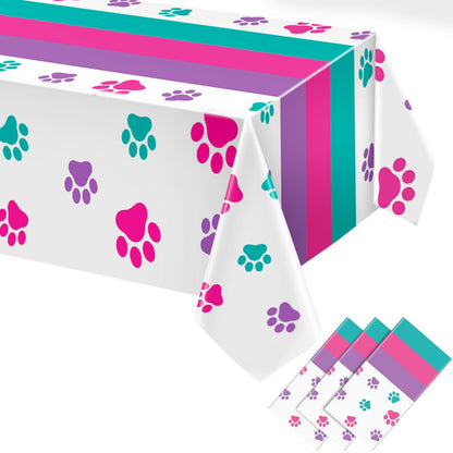 Newwiee 3 Pcs Puppy Paw Print Tablecloth Plastic Disposable Colorful Table Cover Dog Table Cloth Paw Print Party Supplies for Dog Pet Themed Party