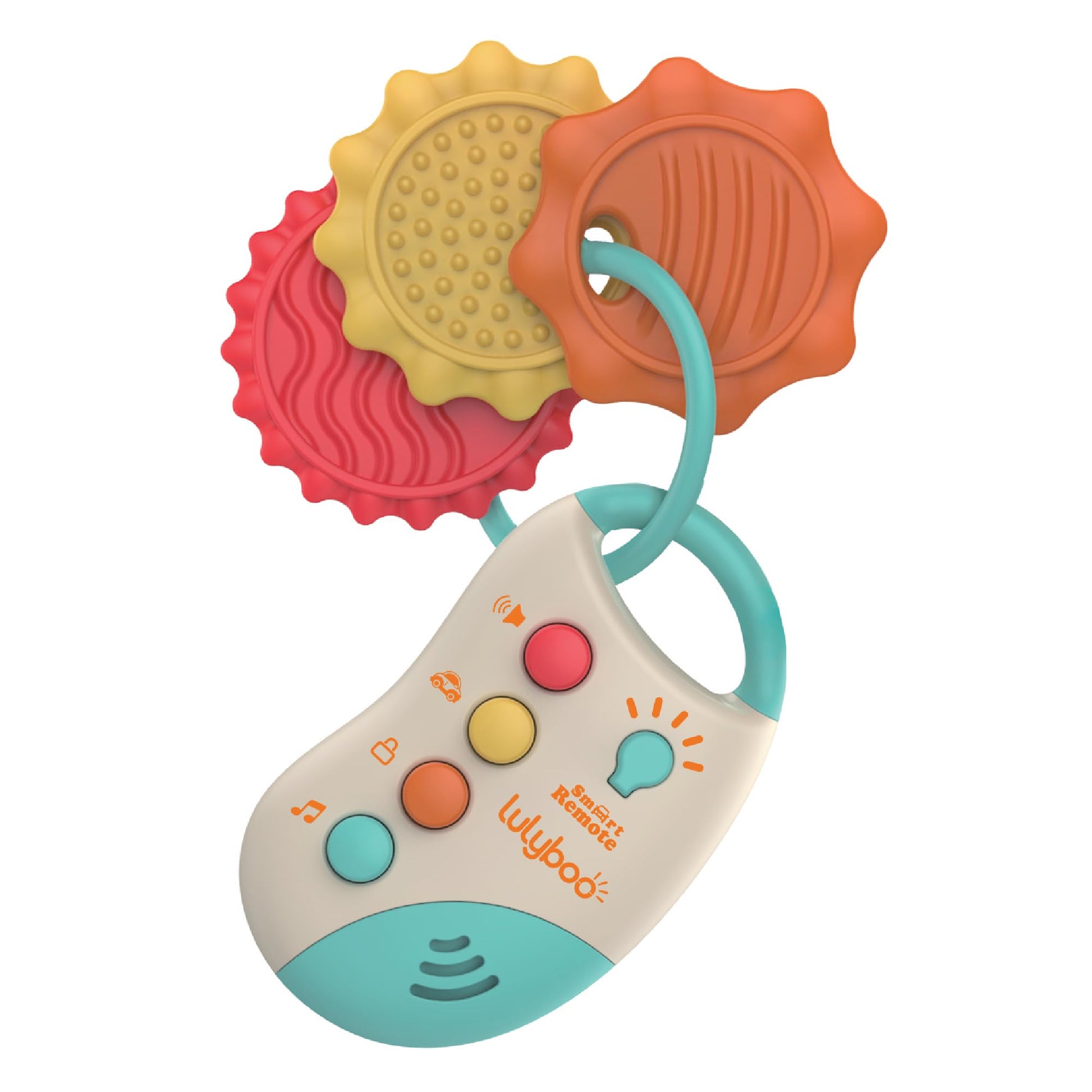 Lulyboo My First Teething Car Keys: BPA-Free Silicone teether with Soft Textures, Gentle Gum Relief, Light-up Button and car Sounds. Easy-Grasp Key