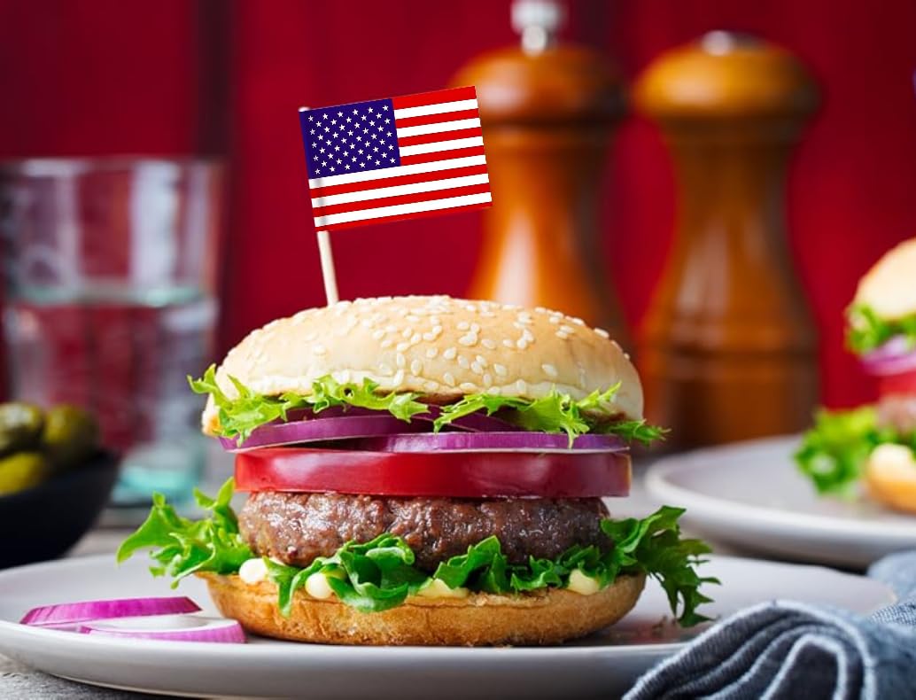 100 Pcs USA American Flag US Toothpick Flags, Cocktail Picks Mini Stick Cupcake Toppers Country Picks Party Decoration Celebration Cocktail Food Bar