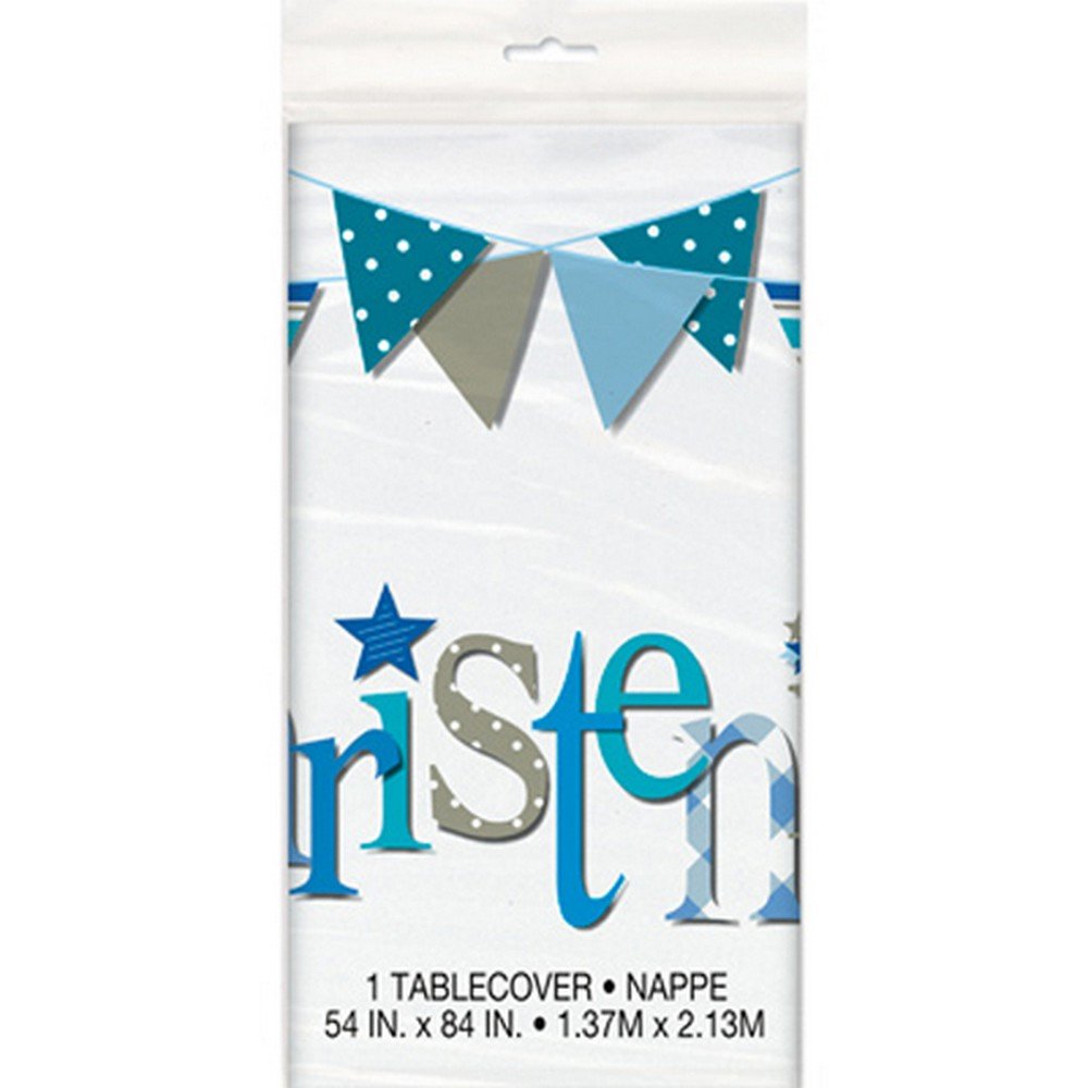 Unique 52053 Blue Christening Rectangular Plastic Table Cover 1 Pc, 54" x 84"