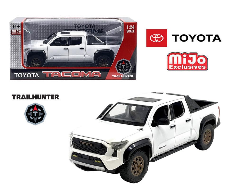 MiJo Exclusives Toyota Tacoma Trailhunter Diecast Model, 1:24 Scale, Black, 2025 (White)