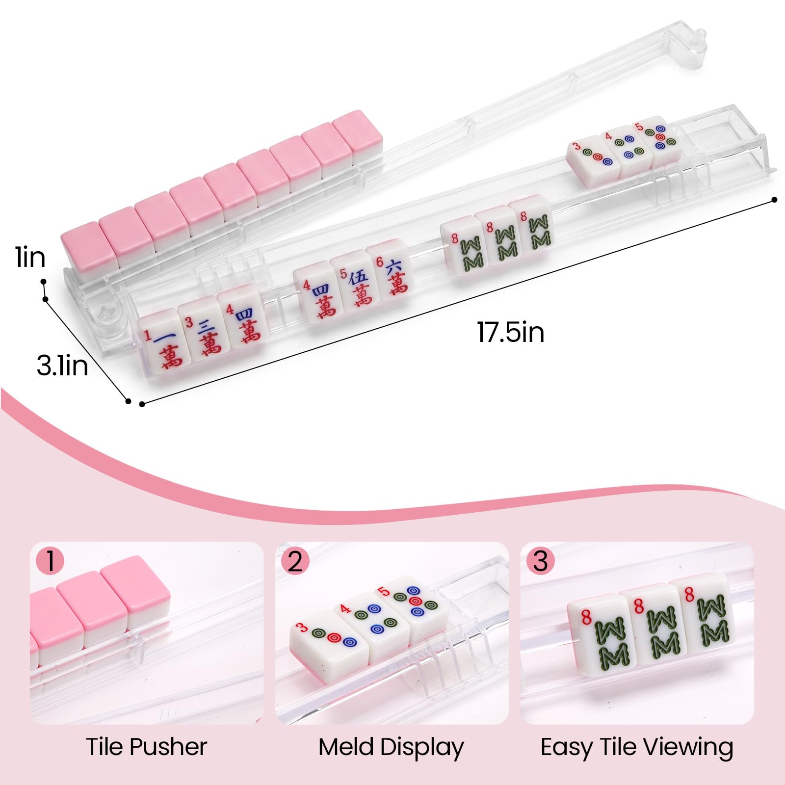 chryselium Mahjong Racks with Pushers Set of 4, Clear Acrylic Mahjong Tile Holders, Non-Slip American Mahjong Rack All-in-One, Mahjong Accessories