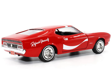 1971 Ford Mustang Sportsroof Red with White Stripes Refresh Yourself - Coca-Cola 1/24 Diecast Model Car by Motor City Classics