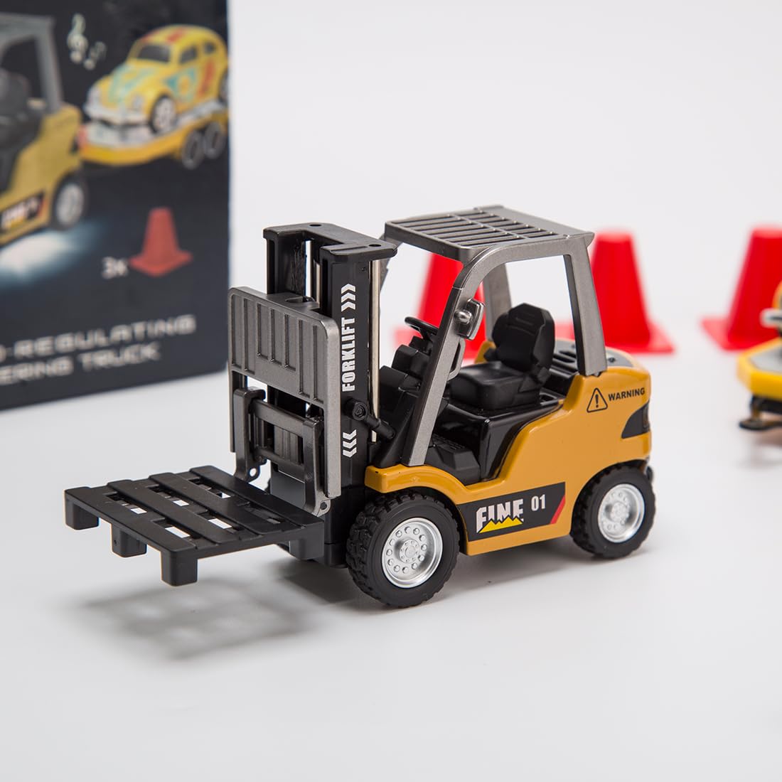 RC Forklift Truck with Trailer, 1/64 Mini Alloy Remote Control Forklift, 2 Mode Speed Truck with Cargo Hook, Pallets, RC Construction Vehicles