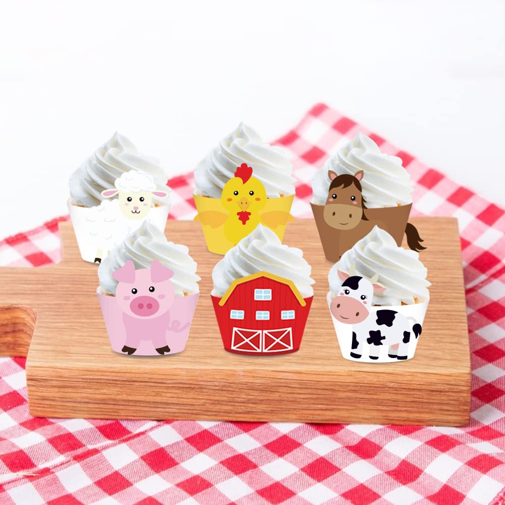 CC HOME 24Pcs Farm Animal Cupcake Wrappers for Shower,Birthday Party Supplies, Wedding Party Decorations