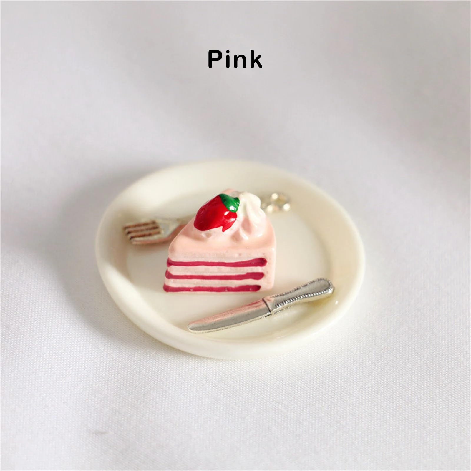 Miniature Cake and Utensil Set, Mini Cake, Dollhouse Cake Decoration Prop, for Dollhouse Miniature, Craft Supplies (Pink)