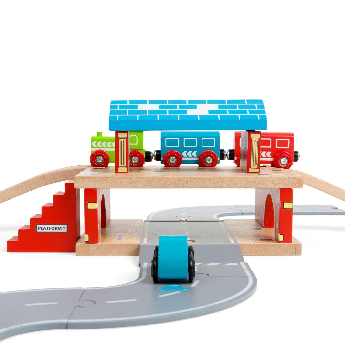 Bigjigs Rail, Overground Station, Wooden Toys, Wooden Train Shed, Train Toys, for 3 4 5 Year Olds