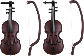 Miniature Violin, Tiny Violin Mini Musical Instrument, Miniature Model Dollhouse, Furniture Crafts Ornament for Dollhouse Fairy Garden Decoration 2Pcs