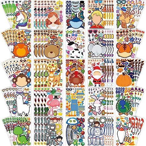 100 Sheets Make Your Own Animal Face Stickers for Kids 25 Designs