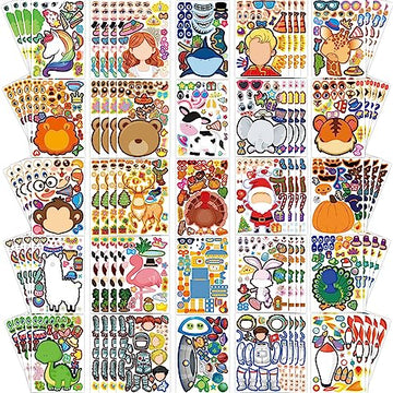 100 Sheets Make Your Own Animal Face Stickers for Kids 25 Designs