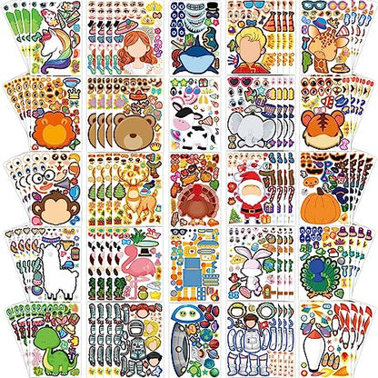 100 Sheets Make Your Own Animal Face Stickers for Kids 25 Designs
