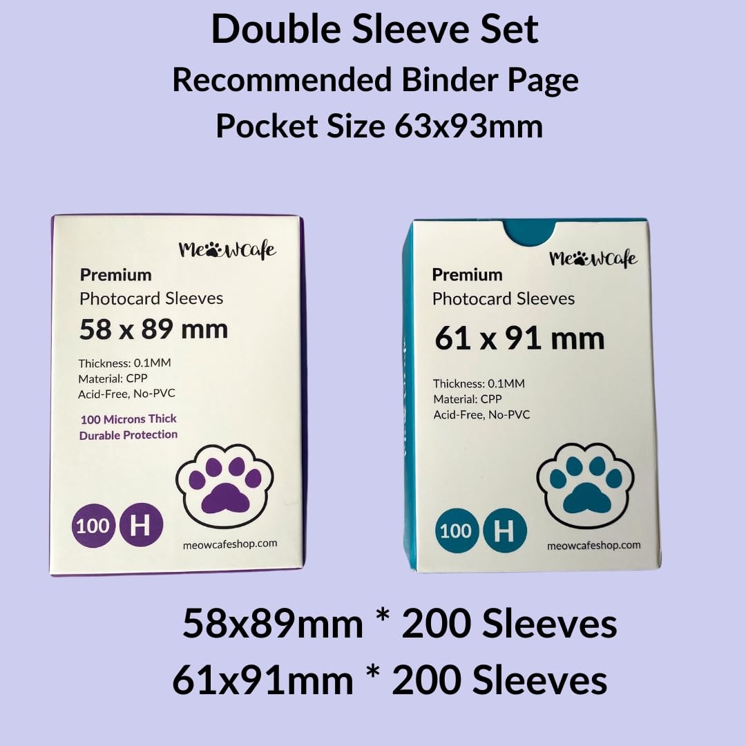 MEOWCAFE Premium Card Sleeves Double Set, 200 KPop Inner & Outer Sleeves, 400 Total