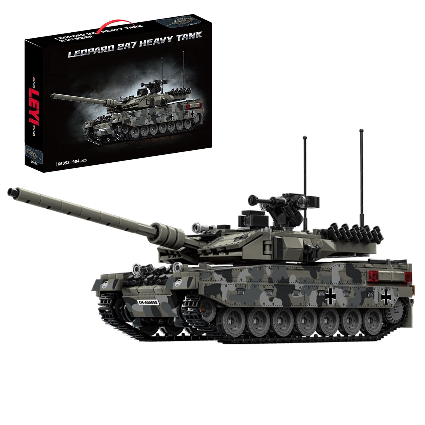 Myth Qholve Leopard 2A7 Heavy Tank Building Blocks Set, 904 PCS, Realistic Military Model with 360° Rotating Turret, Elevating Gun, Smoke Grenade