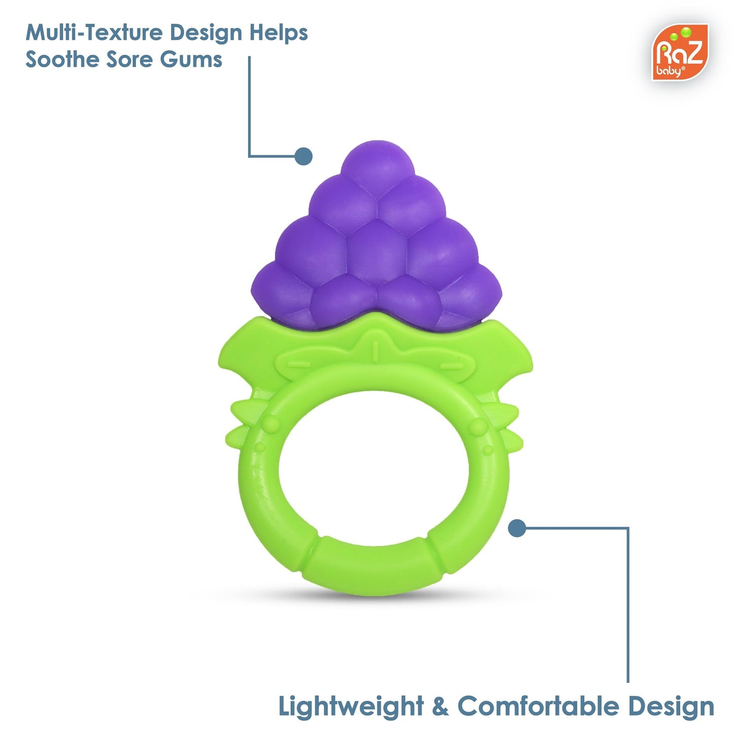 RaZbaby Fruitique Infant & Baby Massager & Teether Toy 3-Pack, Fruit-Shaped Multi-Texture Teethers Soothe Sore Gums, Non-Toxic BPA-Free Food-Grade