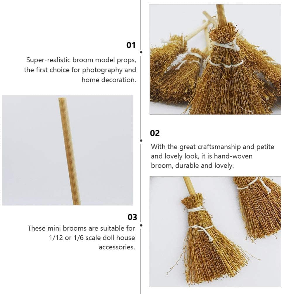 10Pcs Witch Broom, Miniature Broom Props Artificial Mini Fairy Hopuse, Mini Straw Fairy Micro Landscape Decoration Witch Sweeping