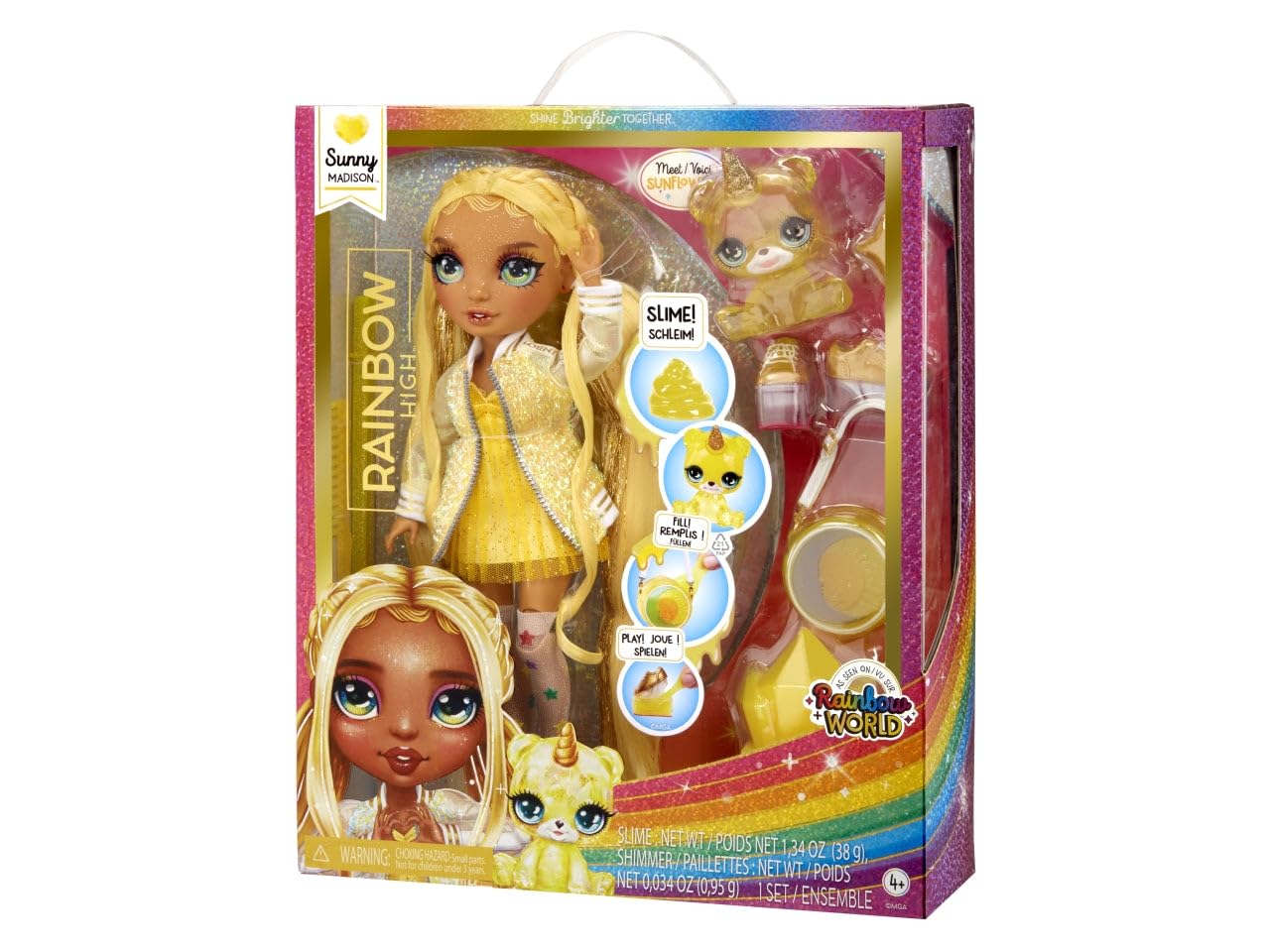Rainbow HIGH Fashion Doll with Slime & Pet - Sunny (Yellow) - 28cm Twinkle Doll with Shining Deer, Magic Pet and Fashion Accessories - Children's Toy
