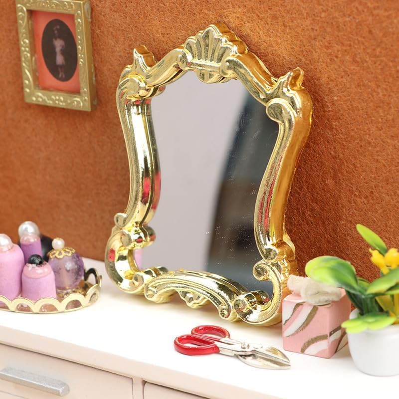 Miniature Wall Mirror, 1:12 Scale, Antique Accent Piece Design Mirrored Frame, Decorative Fashion Mirrors