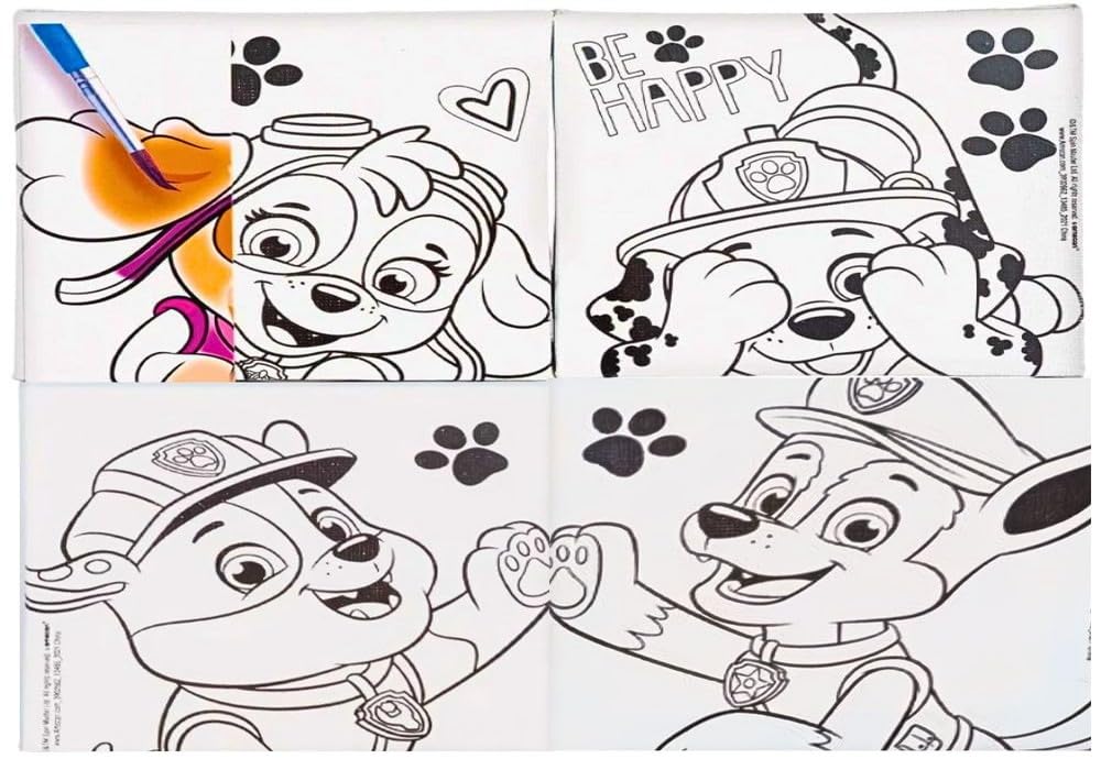 Paw Patrol DIY Canvas Painting Set - 4 Colorful 4"x4" Canvases, 1 Paint Brush, 6 Vibrant Paints - Unleash Creativity & Foster Imagination - Perfect