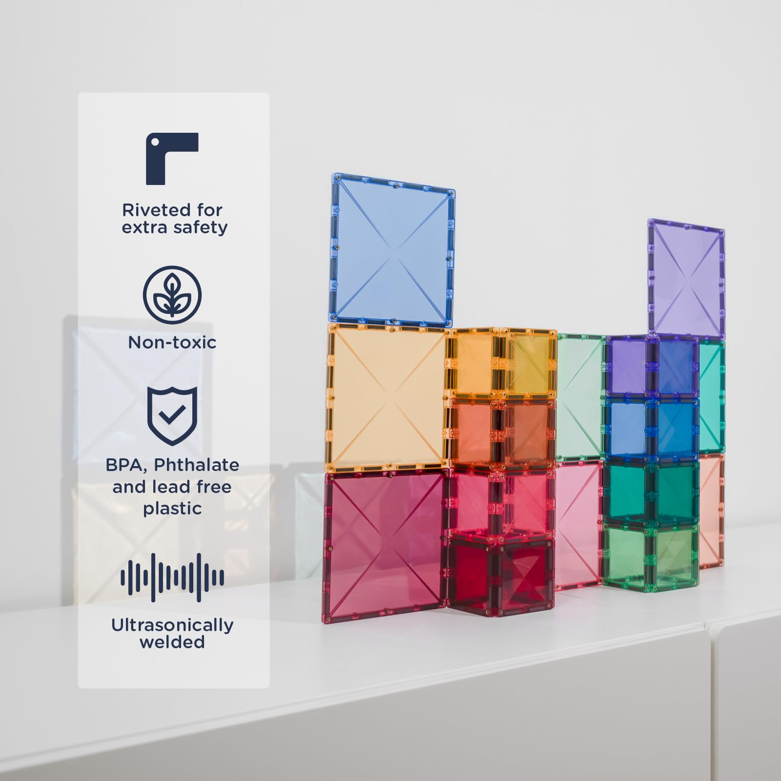 CONNETIX Magnetic Tiles Pastel Square Pack, 40 Pieces