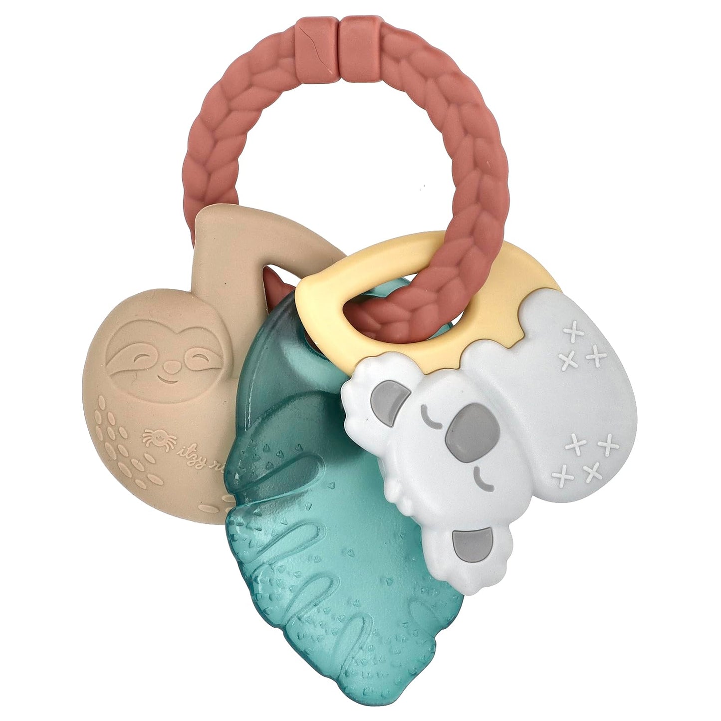 Itzy Ritzy Teething Keys Baby Teether Toy - Features a Braided Texture Ring & Keys, Includes a Water-Filled Leaf-Shaped Teether & Silicone Sloth