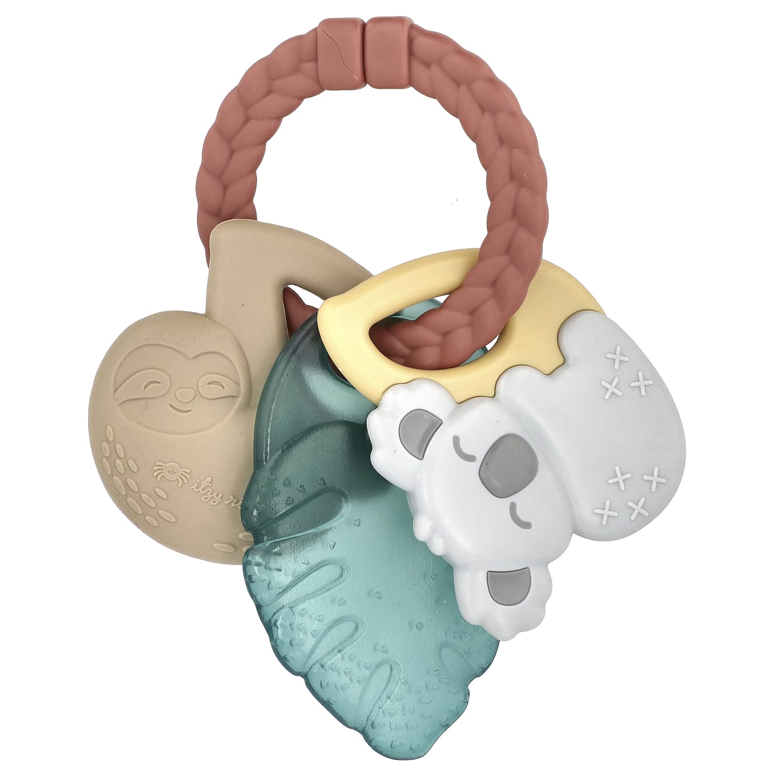 Itzy Ritzy Teething Keys Baby Teether Toy - Features a Braided Texture Ring & Keys, Includes a Water-Filled Leaf-Shaped Teether & Silicone Sloth
