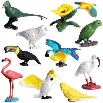 DOYIFUN 10 Pcs Simulated Bird Animals Parrot Model Figure Toys, Realistic Flamingo Birds Figurine Collection Playset Cake Toppers Gift for Kids