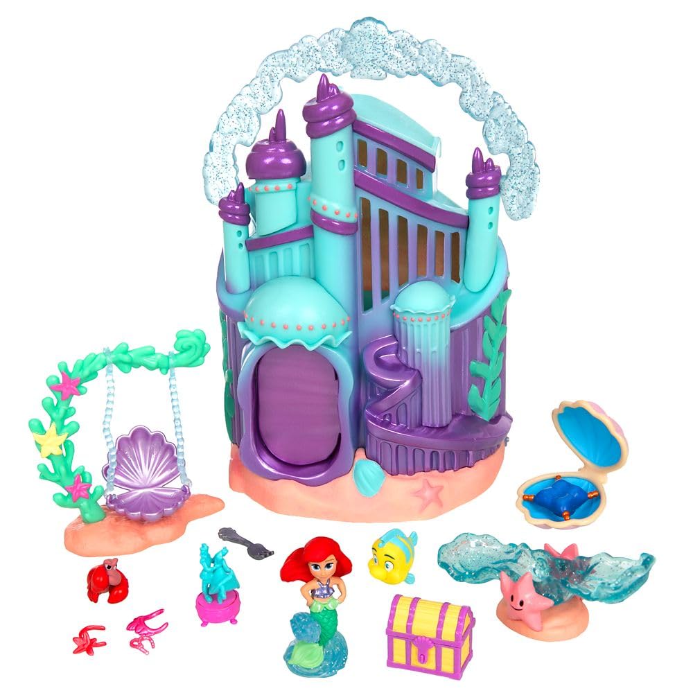 Disney Store Official Princess Micro Toy Set - The Little Mermaid - Set Includes Micro Figures of Ariel, Flounder, Sebastian, & her Palace - Portable