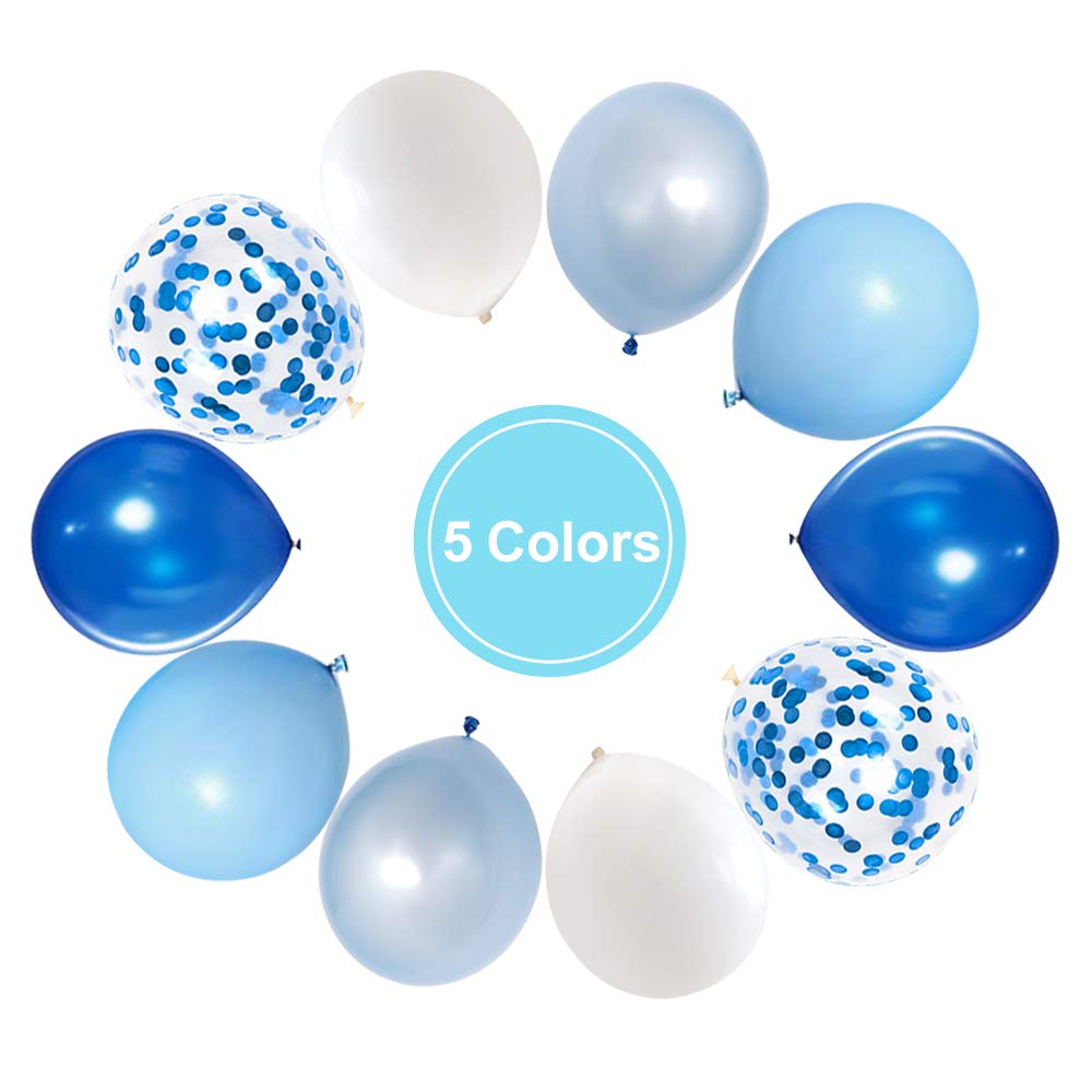 Royal Blue Confetti Latex Balloons, 50pcs 12 inch Light Blue Baby Blue and White Party Balloons for Birthday Wedding Party Decoration