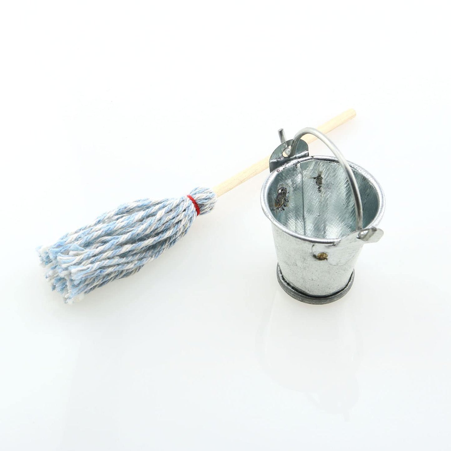 Mini Cleaning SetFloor Mop with Galvanized Bucket TAODAN 1Set Miniature 1:12 Scale Fairy Garden Furniture Retro Vintage Mop with Bucket Dollhouse