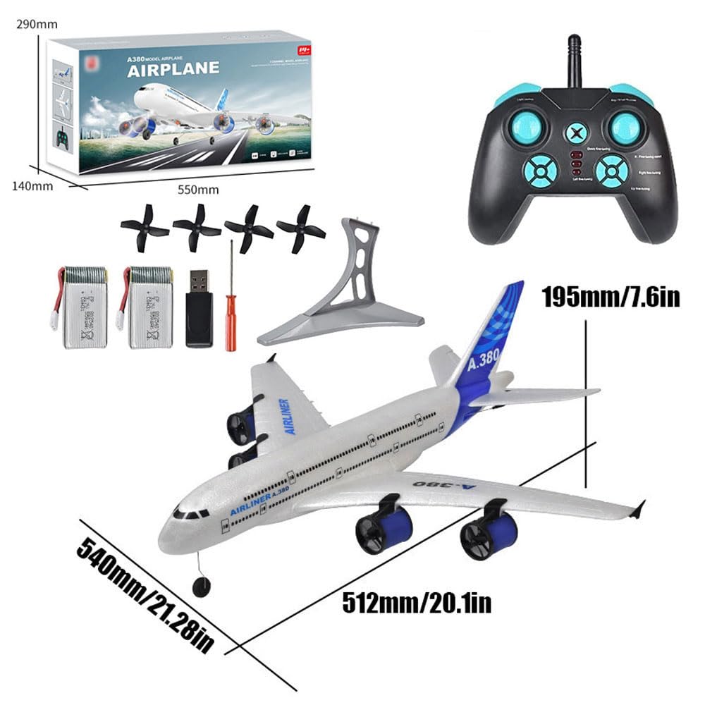 FANXMF RC Airbus 747 A380 2.4G Remote Control Electric Plane Four Motor RC Airplane Toy RC Airliner with LED Lights Drop Resistant Aircraft 2
