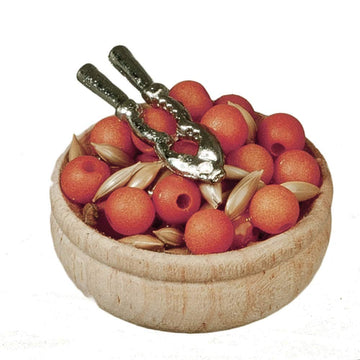 Town Square Miniatures Dollhouse Wooden Bowl of Nuts & Nutcracker Christmas Dining Room Accessory