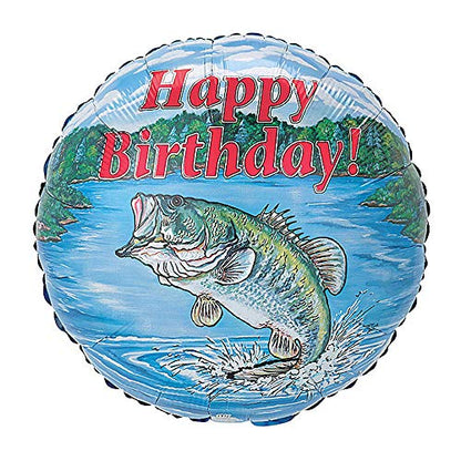 18" Bass Fish Happy Birthday Fishing Party Balloon Mylar Dad Fisherman
