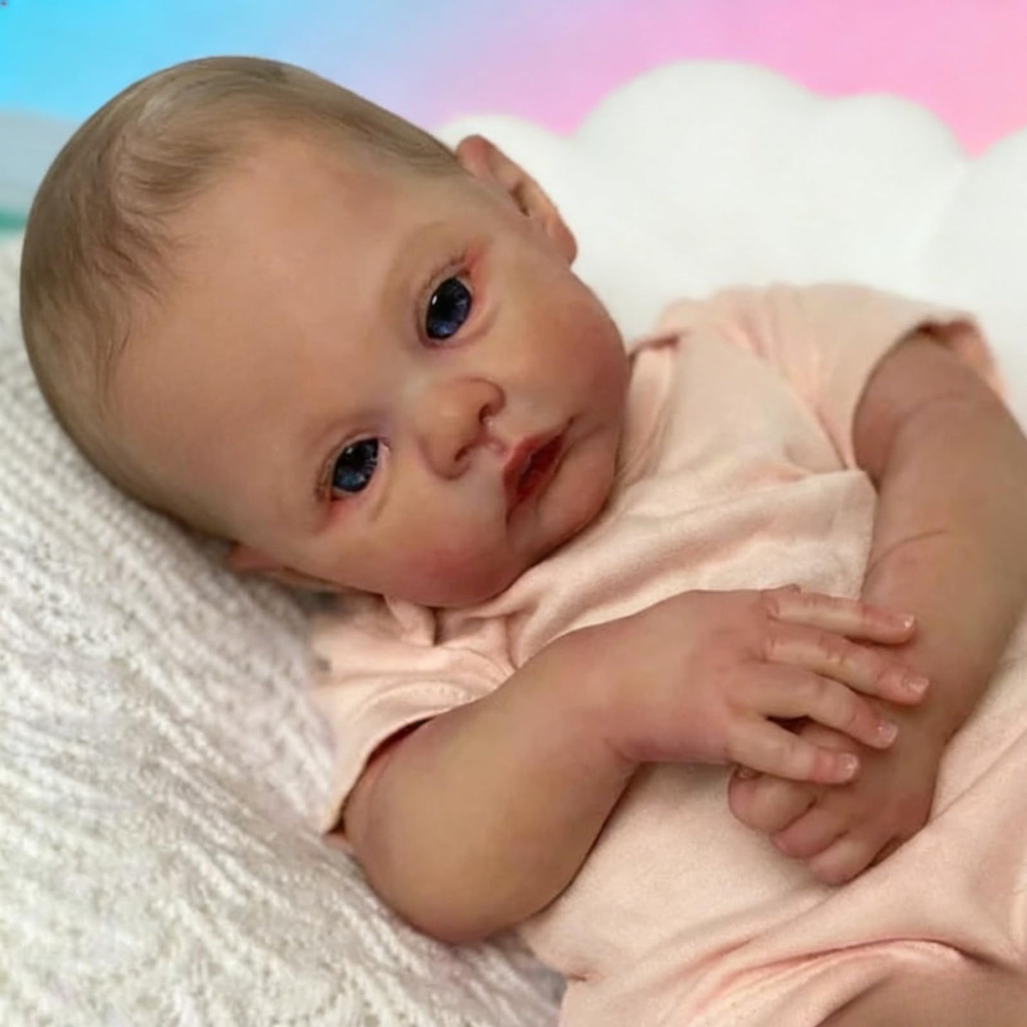 GUESSBELLY 48cm Reborn Cloth Body Doll with 3D-Painting Skin and Visible Veins, 19 Inches Soft Vinyl Newborn Baby Handmade Dress Birthday Toy for 3+