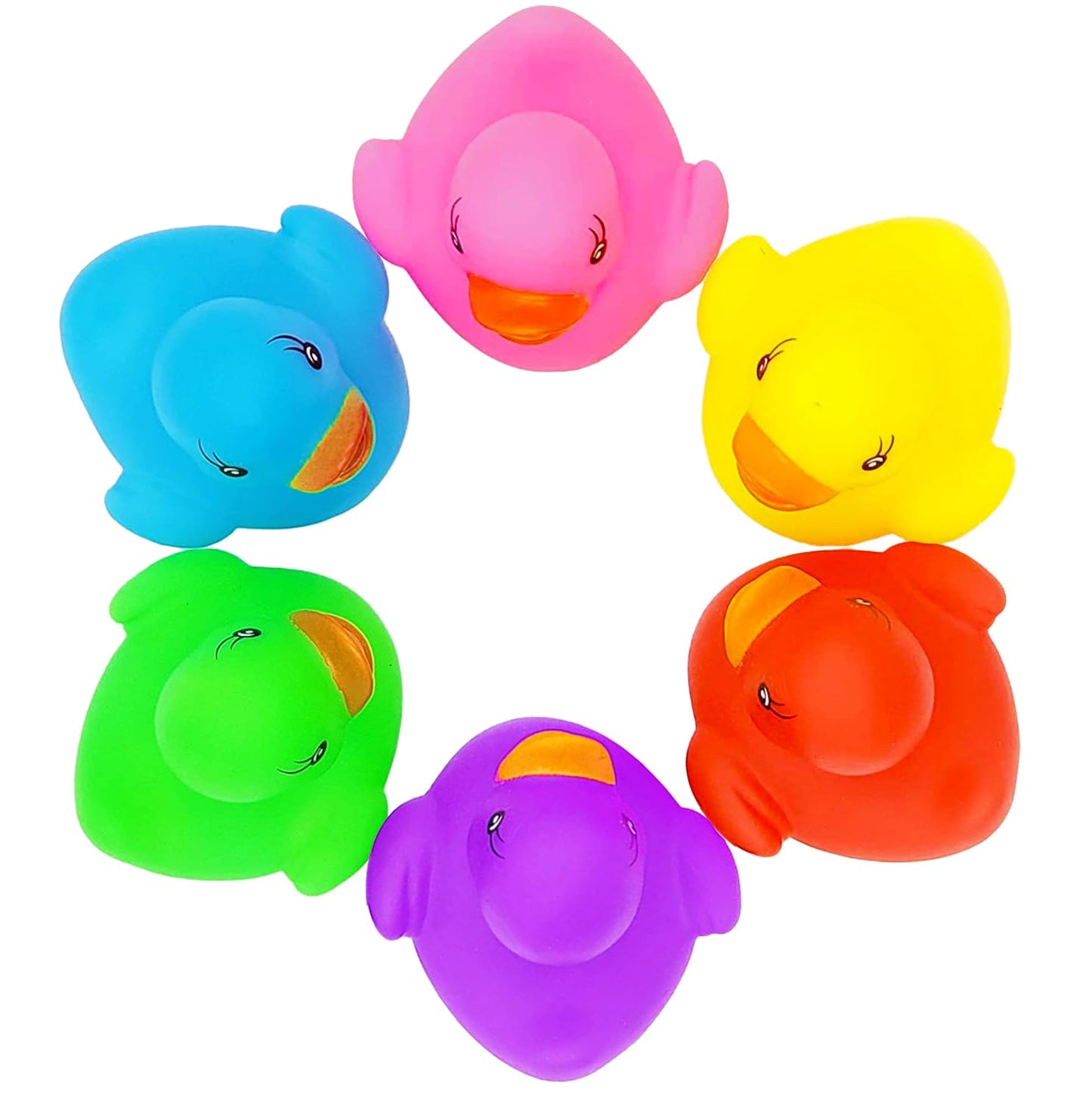 12-Pack Classic Rubber Duck Toy Duckies for Kids, Six Solid Colors, Bath Birthday Gifts Baby Showers Classroom Summer Beach and Pool Activity, 2"