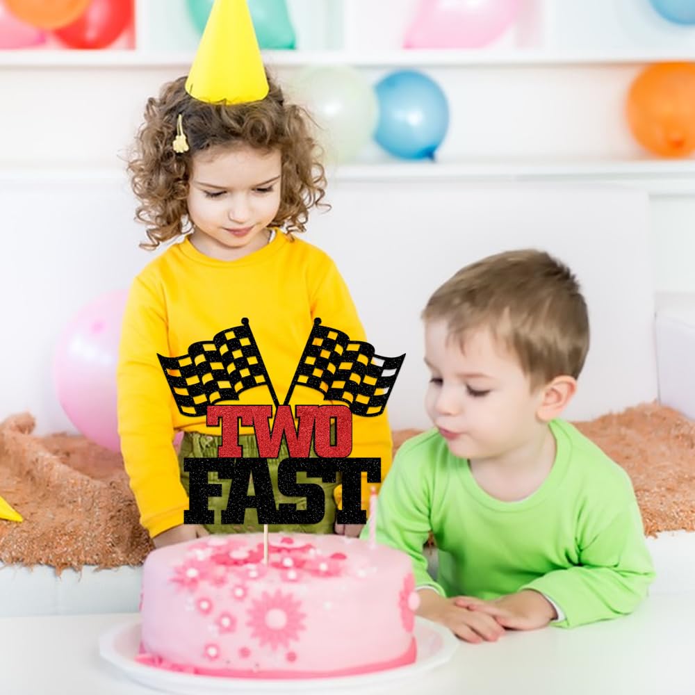 Keoysek Two Fast Cake Topper Glitter Race Car Theme 2nd Birthday Party