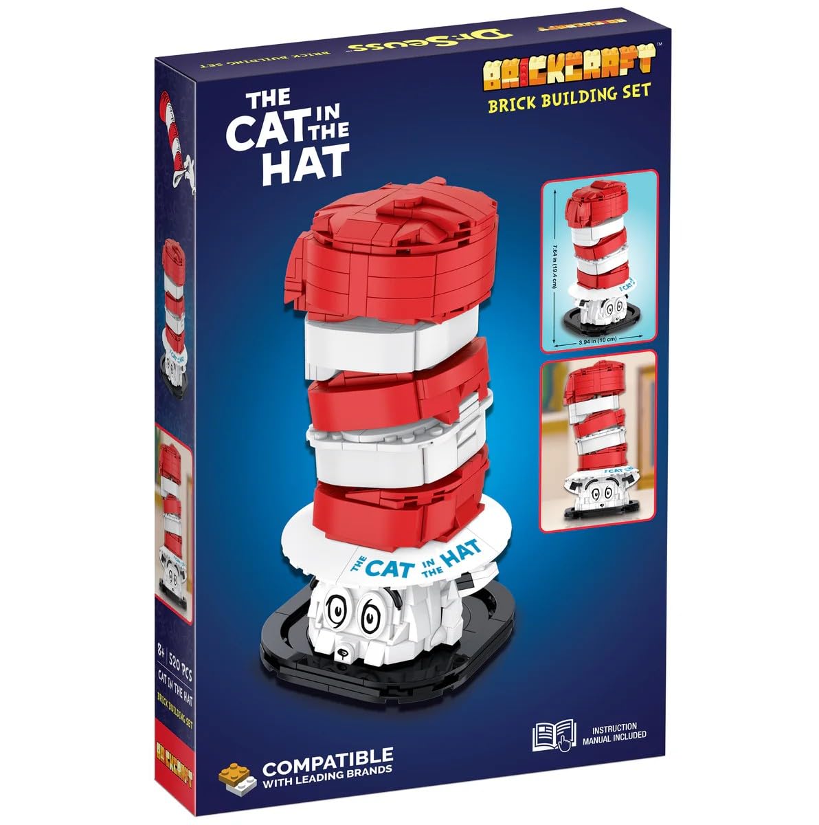 Brickcraft Officially Licensed Dr. Seuss Cat in The Hat Bust with Printed Parts, Includes 556 Pieces Multicolored Brick Building Set