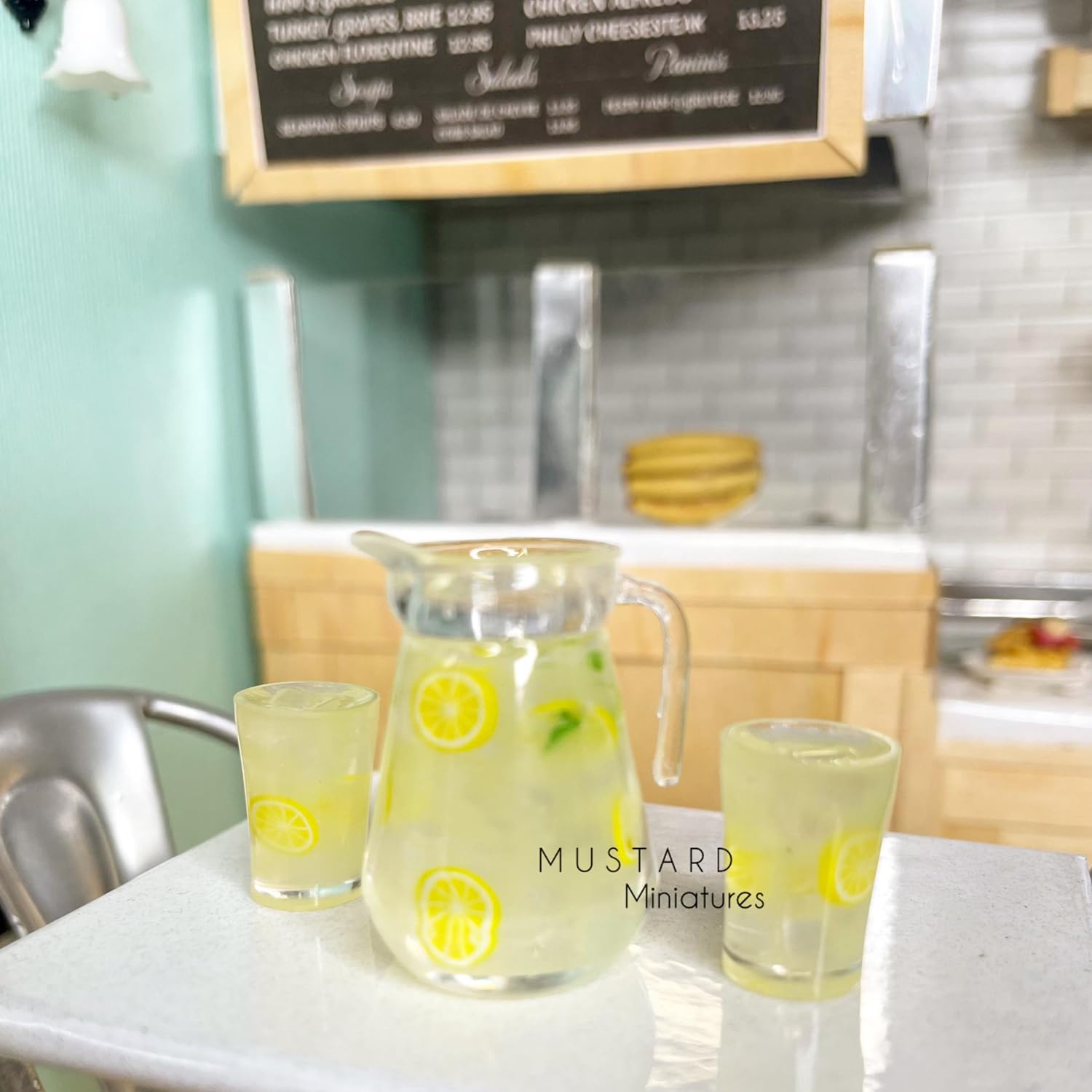 3pcs Miniature Lemonade Pitcher Set, Dollhouse Glasses Bottle Lemonade, Mini Lemon Fruit Ice Tea, for Dollhouse Miniature Kitchen, Fairy Garden