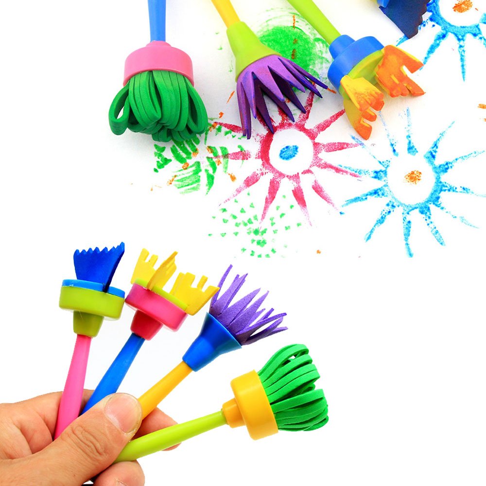EVNEED Paint Sponges for Kids,29 pcs of Fun Paint Brushes for Toddlers.Coming with Roller,Flower Pattern Brush, Brush Set, Long Sleeve Waterproof