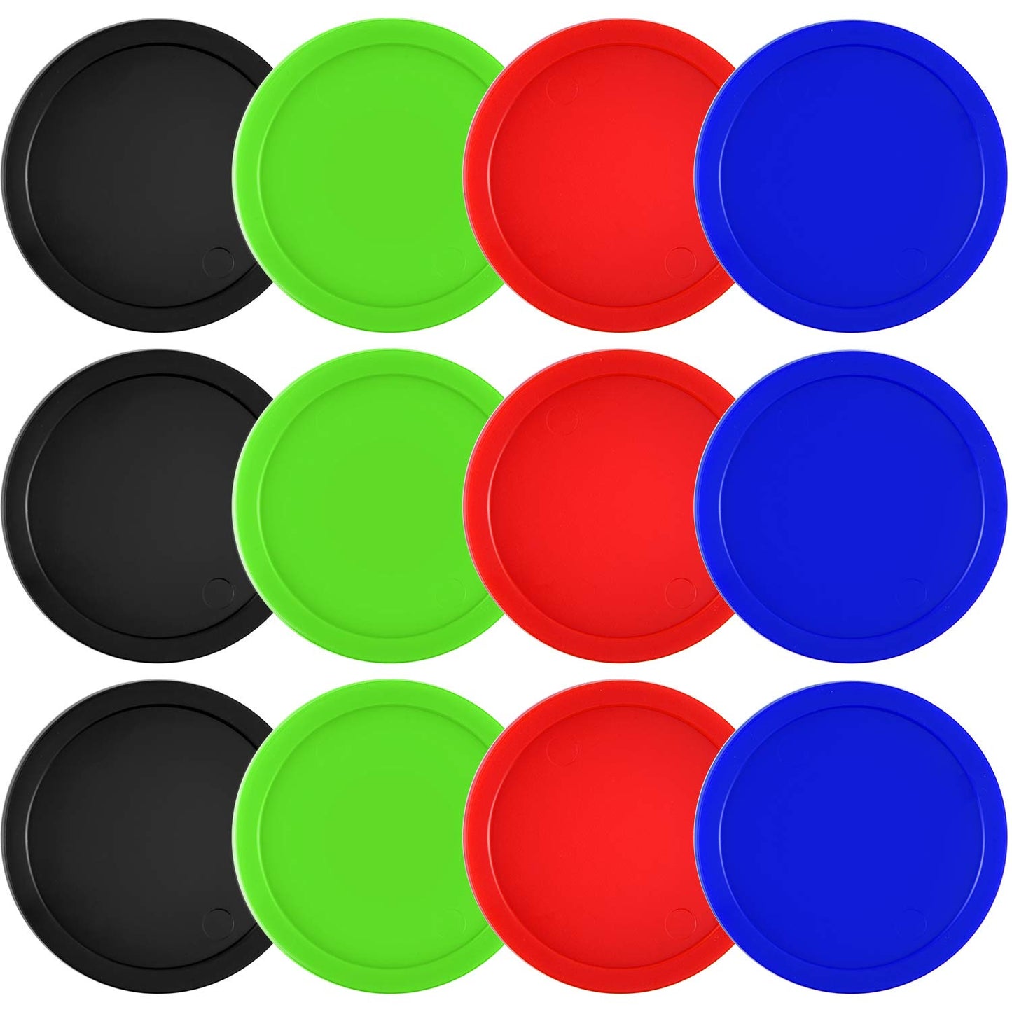 Coopay 12 Pieces Home Air Hockey Pucks 2.5 Inch Heavy Replacement Pucks for Game Tables Equipment Accessories, 12 Grams (Red, Black, Blue, Green)