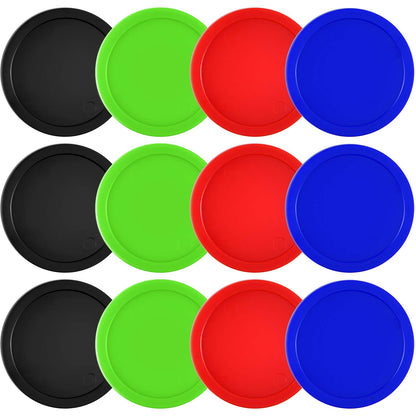 Coopay 12 Pieces Home Air Hockey Pucks 2.5 Inch Heavy Replacement Pucks for Game Tables Equipment Accessories, 12 Grams (Red, Black, Blue, Green)
