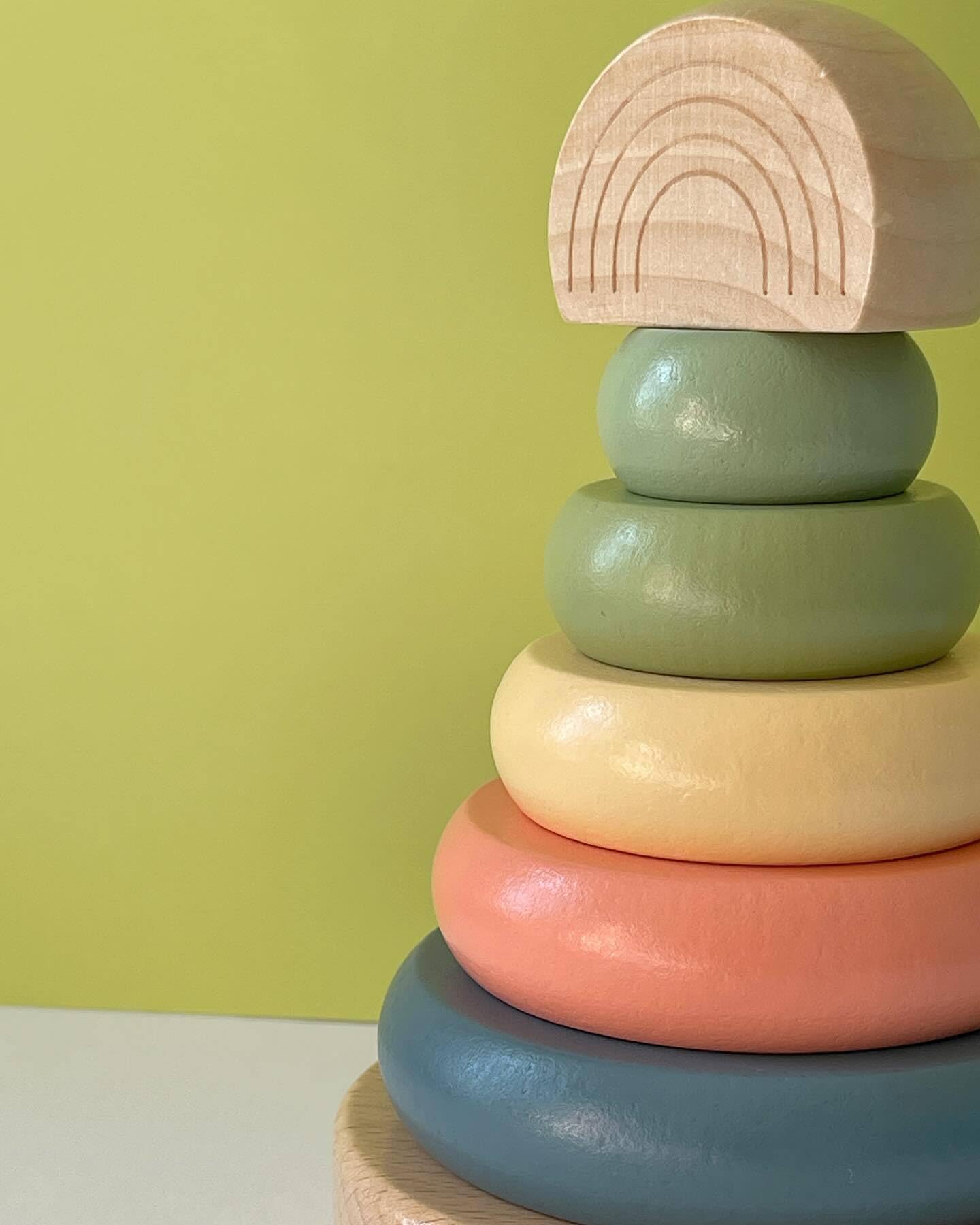 Pearhead Wooden Rainbow Stacking Ring Toy, Montessori Baby Stacker