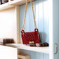 Miniature Red Quilted Handbag for 1:12 & 1:6 Scale Dollhouse, Classic Fashion Purse with Gold Chain, Realistic Diorama Accessory for Adult Collectors