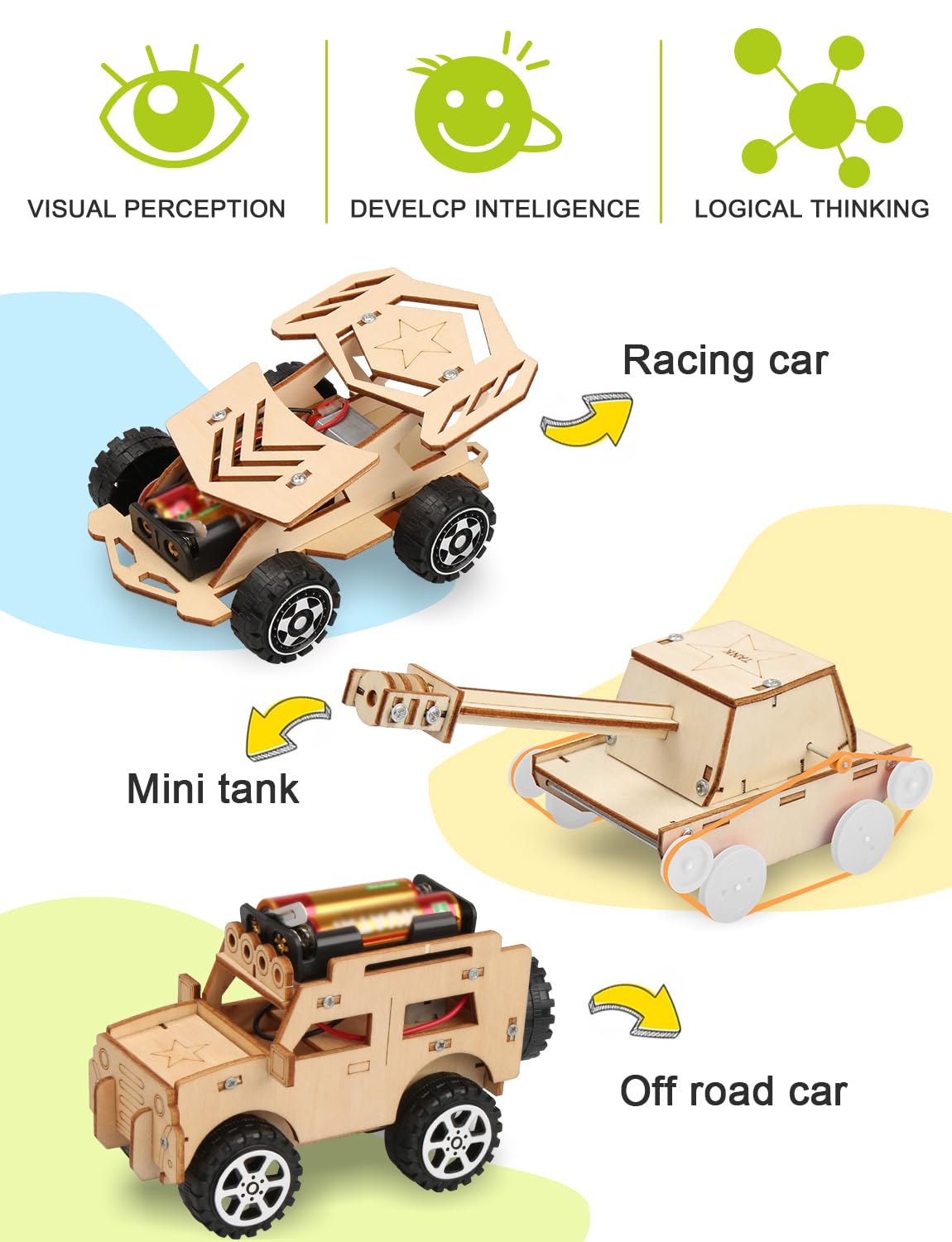 Poraxy 5 in 1 STEM Kits for Kids Age 8-10, Science Building Project Craft for 8-13, Model Car Kit, STEM Toys for Boys Girls Age 8-12, Wooden 3D