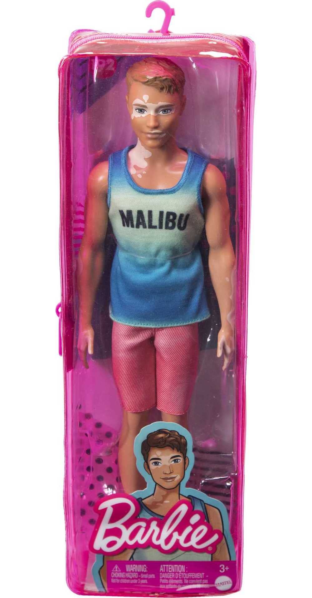 Barbie Fashionistas Ken Fashion Doll #192 with Brunette Cropped Hair & Vitiligo in Malibu Tank, Shorts & Sandals