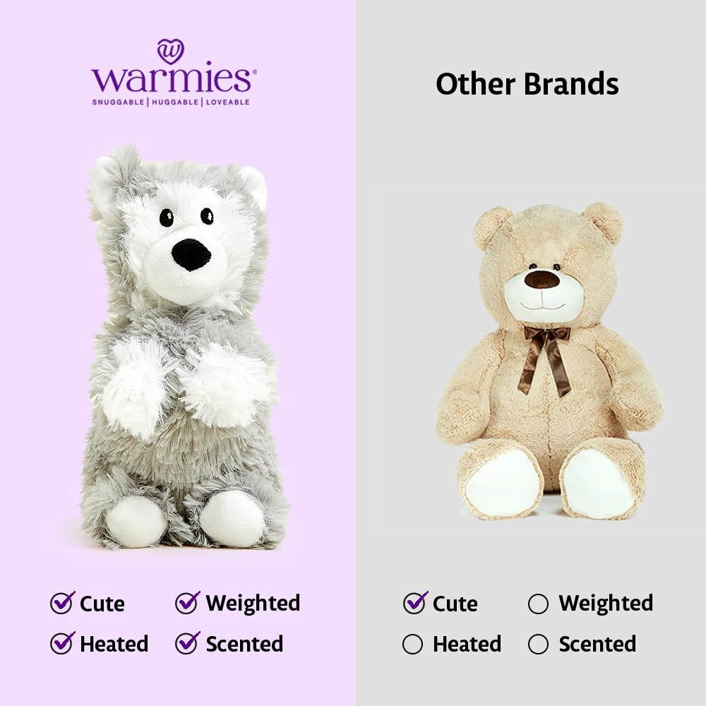 warmies Microwavable French Lavender-Scented Plush Jr Husky - Soothing Lavender Aroma Weighted Plushies for Kids - Microwave Heat Therapy - Heated