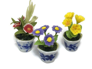 3pc Miniature Flower Clay Dollhouse Fairy Garden Mini Plant Trees Ceramic Furniture Bundles Artificial Flowers Tiny Orchid #083