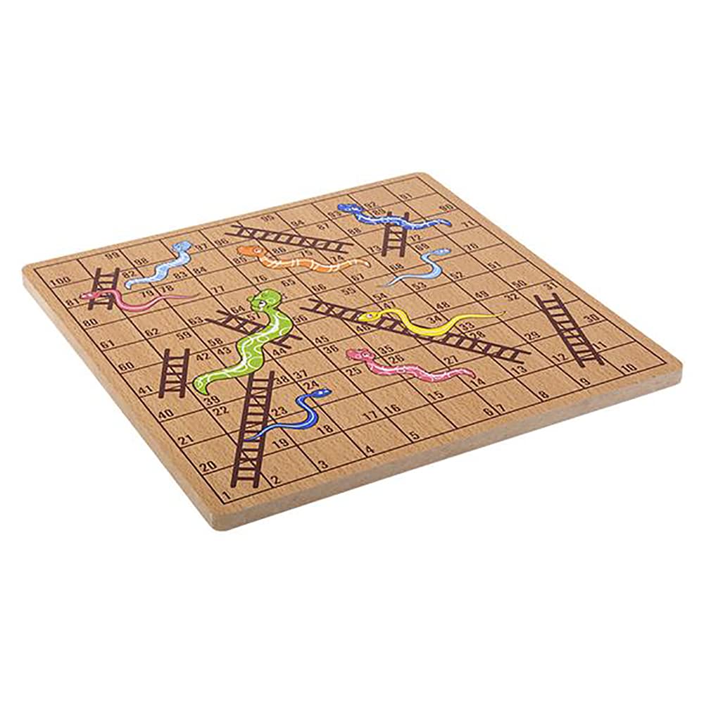 10" Inch Snakes and Ladders Wooden Board Games, Great for Prizes, 10" (10" Wooden Snakes & Ladders)