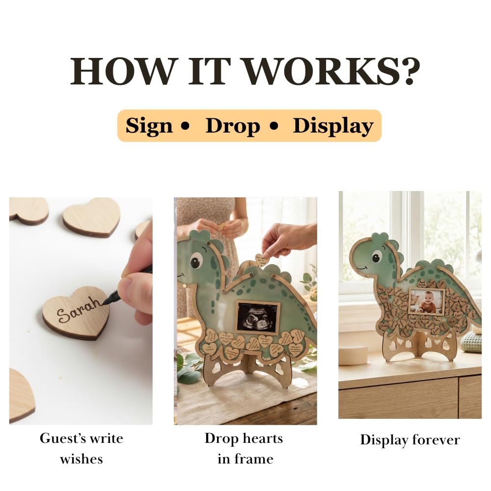 Dinosaur Guest Book Alternative Keepsake Frame - Baby Shower - Birthdays - Gender Reveal - Decorations - Premium Wooden Shadow Box Nursery Decorations