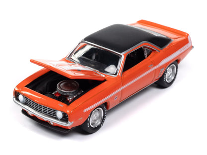 Round 2 1969 Chevy Camaro Hugger Orange with White Stripes Limited Edition to 2496 Pieces Worldwide Hobby Exclusive Series 1/64 Diecast Model Car by